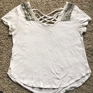 Cream crop top with silver beading